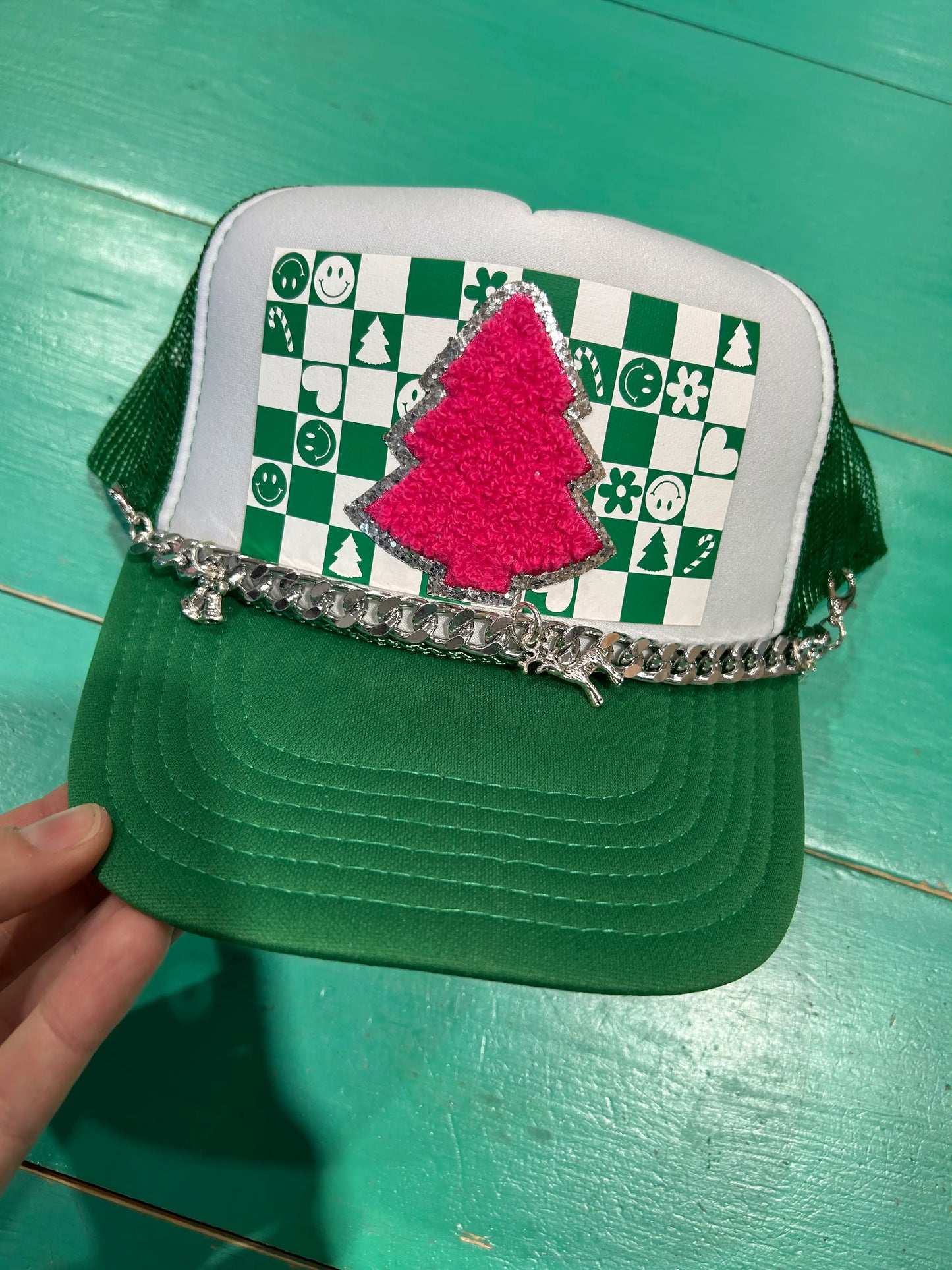 Retro Pink Chenille Tree Trucker
