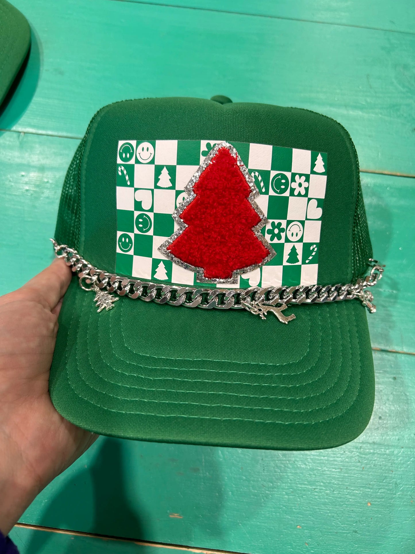 Retro Red Chenille Tree Trucker