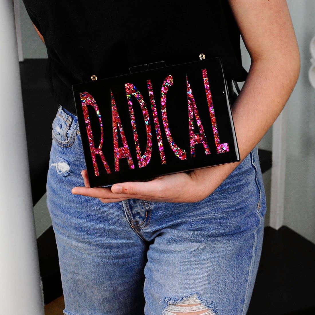 Hot Pink Confetti Radical Acrylic Cyndi Clutch
