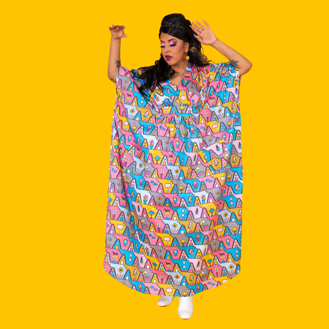 8-Bit A-Frames Pocket Caftan in 2 options