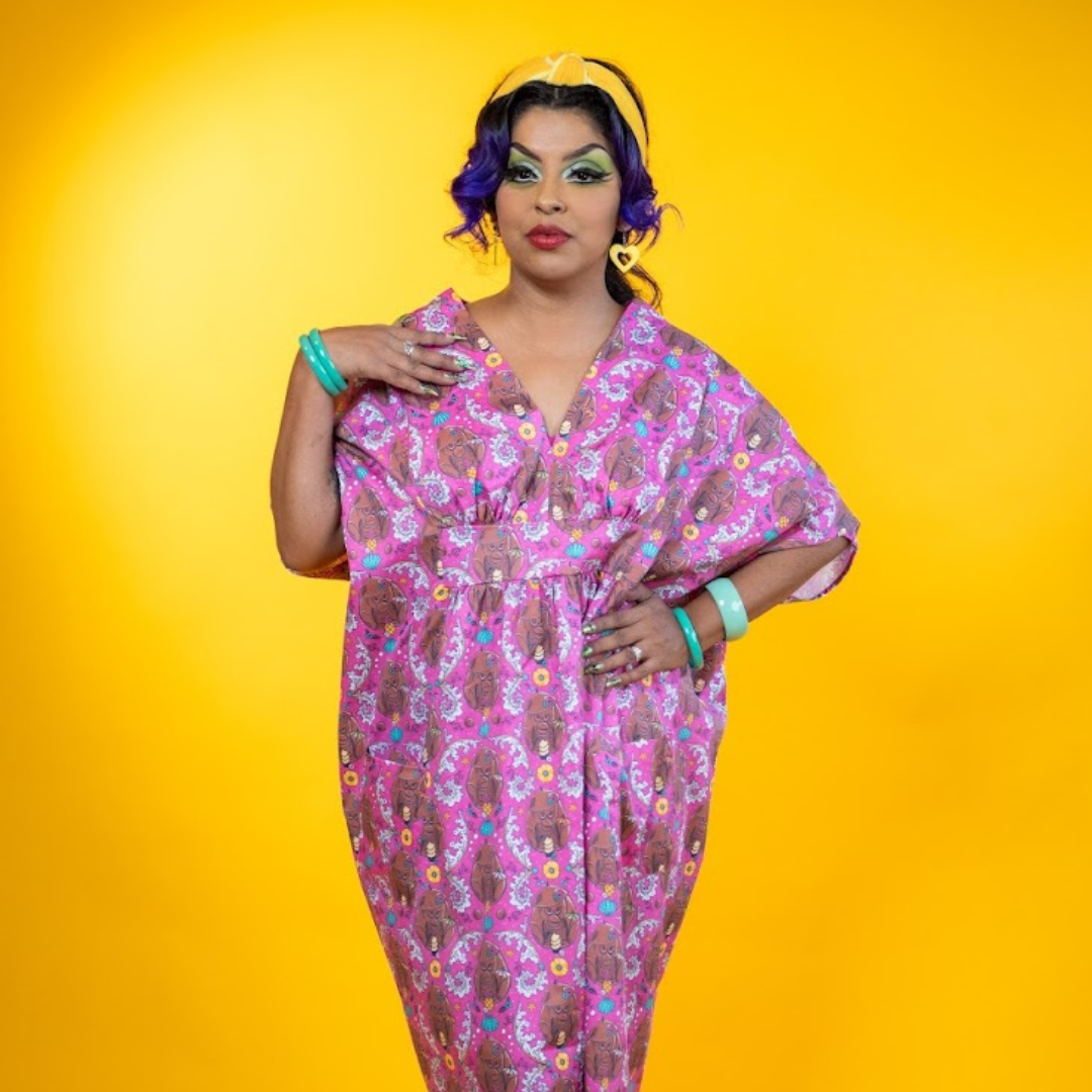 Monkey Business Maxi Caftan in Magenta Madness