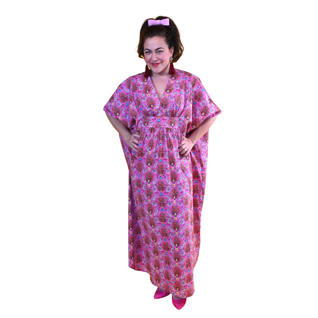 Monkey Business Maxi Caftan in Magenta Madness