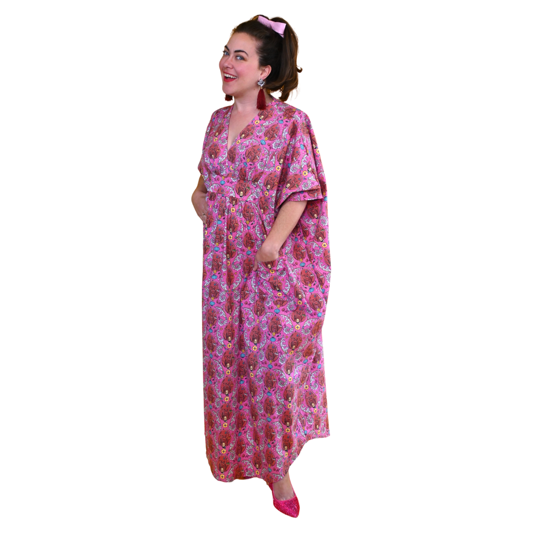 Monkey Business Maxi Caftan in Magenta Madness