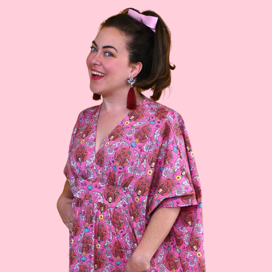 Monkey Business Maxi Caftan in Magenta Madness