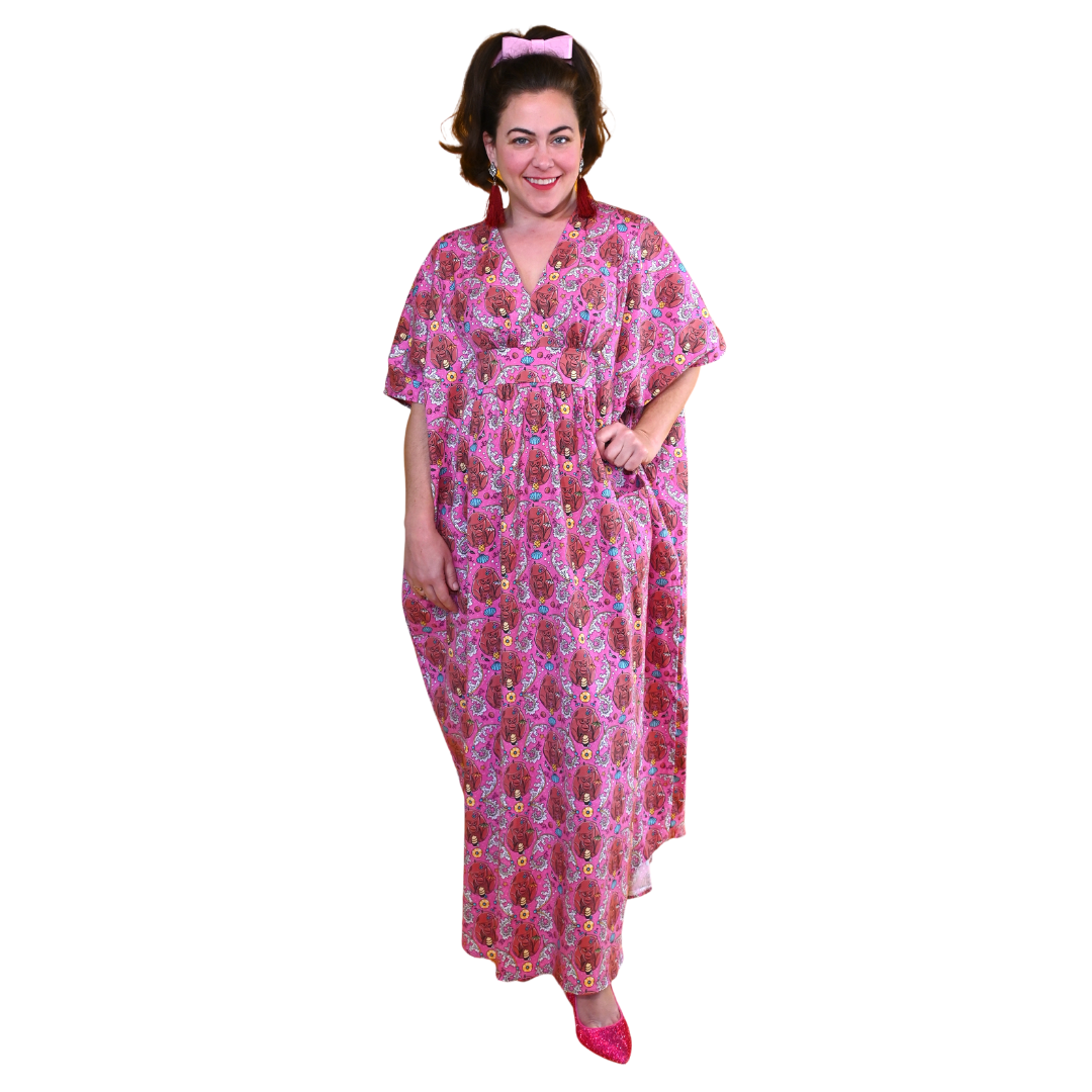 Monkey Business Maxi Caftan in Magenta Madness