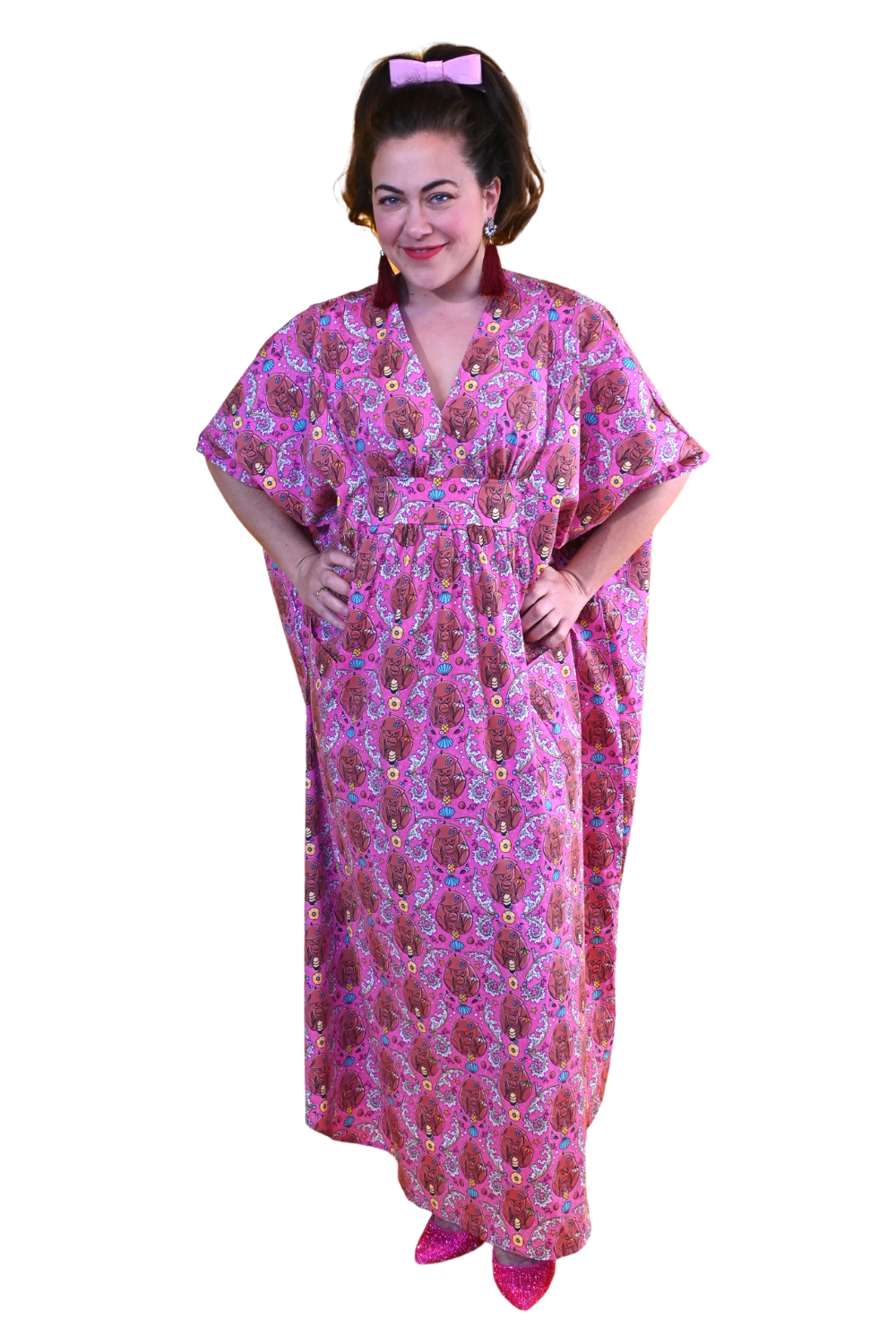 Monkey Business Maxi Caftan in Magenta Madness
