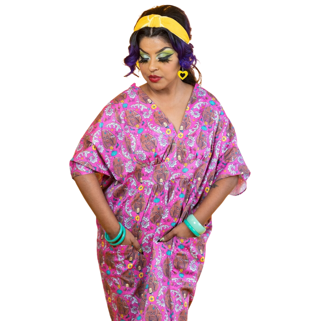 Monkey Business Maxi Caftan in Magenta Madness