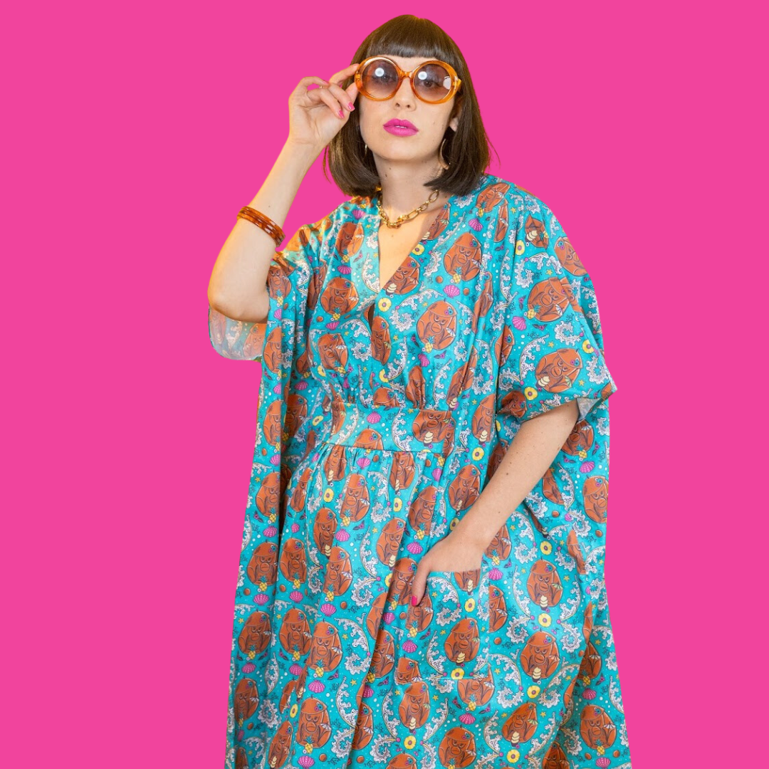 Monkey Business Midi Caftan in Blue Hawaiian