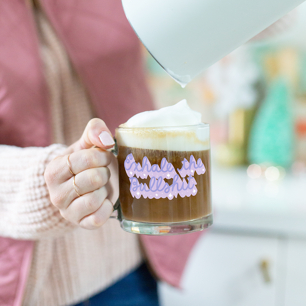 Exhale The Bullshit Clear Glass Mug