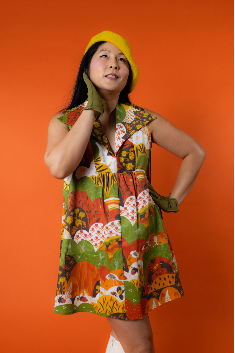 Glam Mini House Dress in Earth-toned Meadow