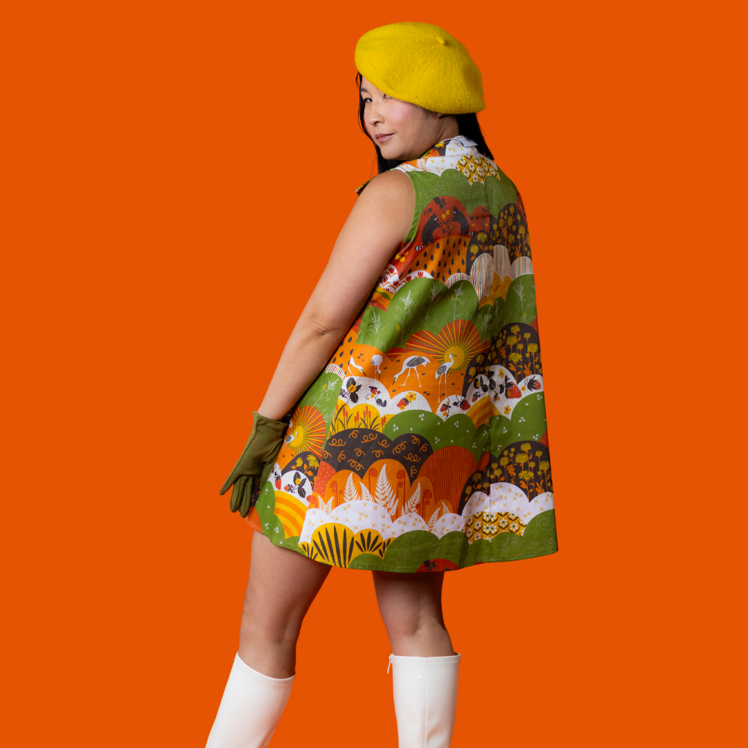 Glam Mini House Dress in Earth-toned Meadow