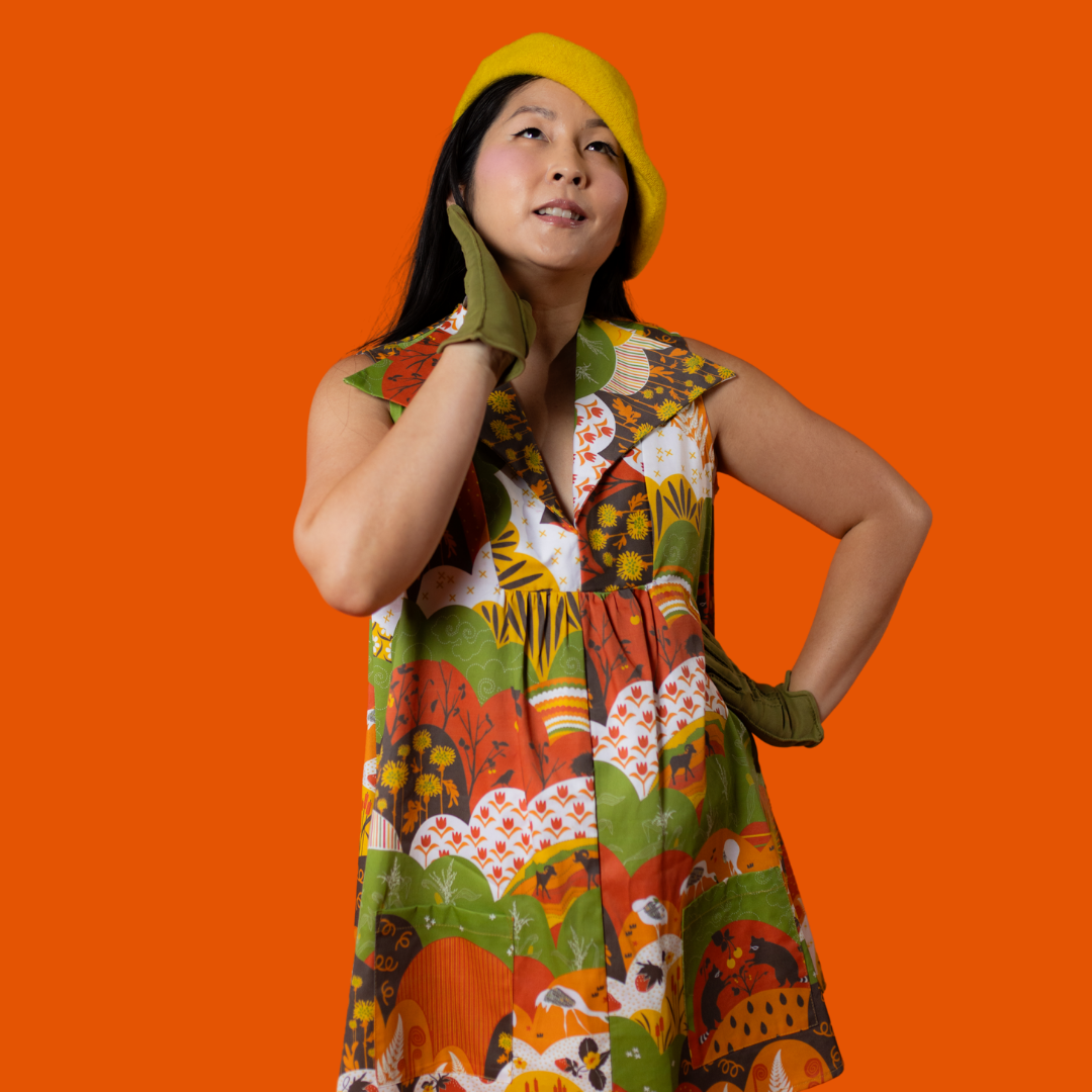 Glam Mini House Dress in Earth-toned Meadow