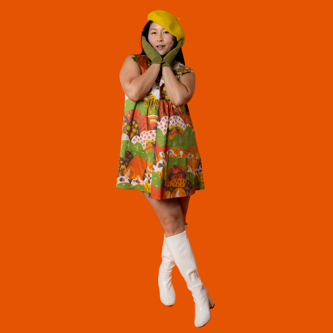 Glam Mini House Dress in Earth-toned Meadow