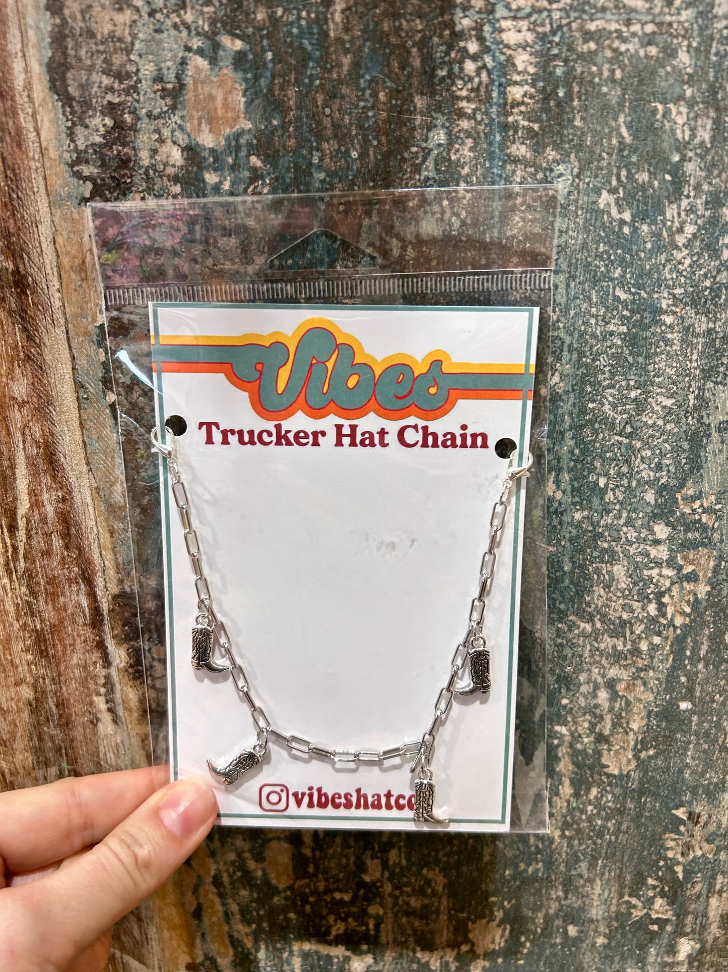 Silver Cowboy Boot Trucker Hat Chain