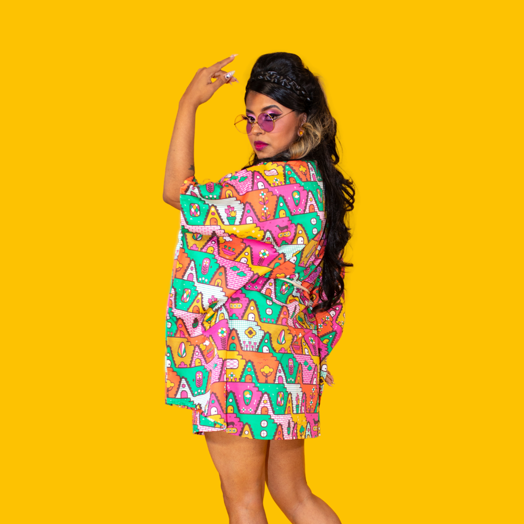 8-Bit A-Frames Mini Muumuu in Bright Day