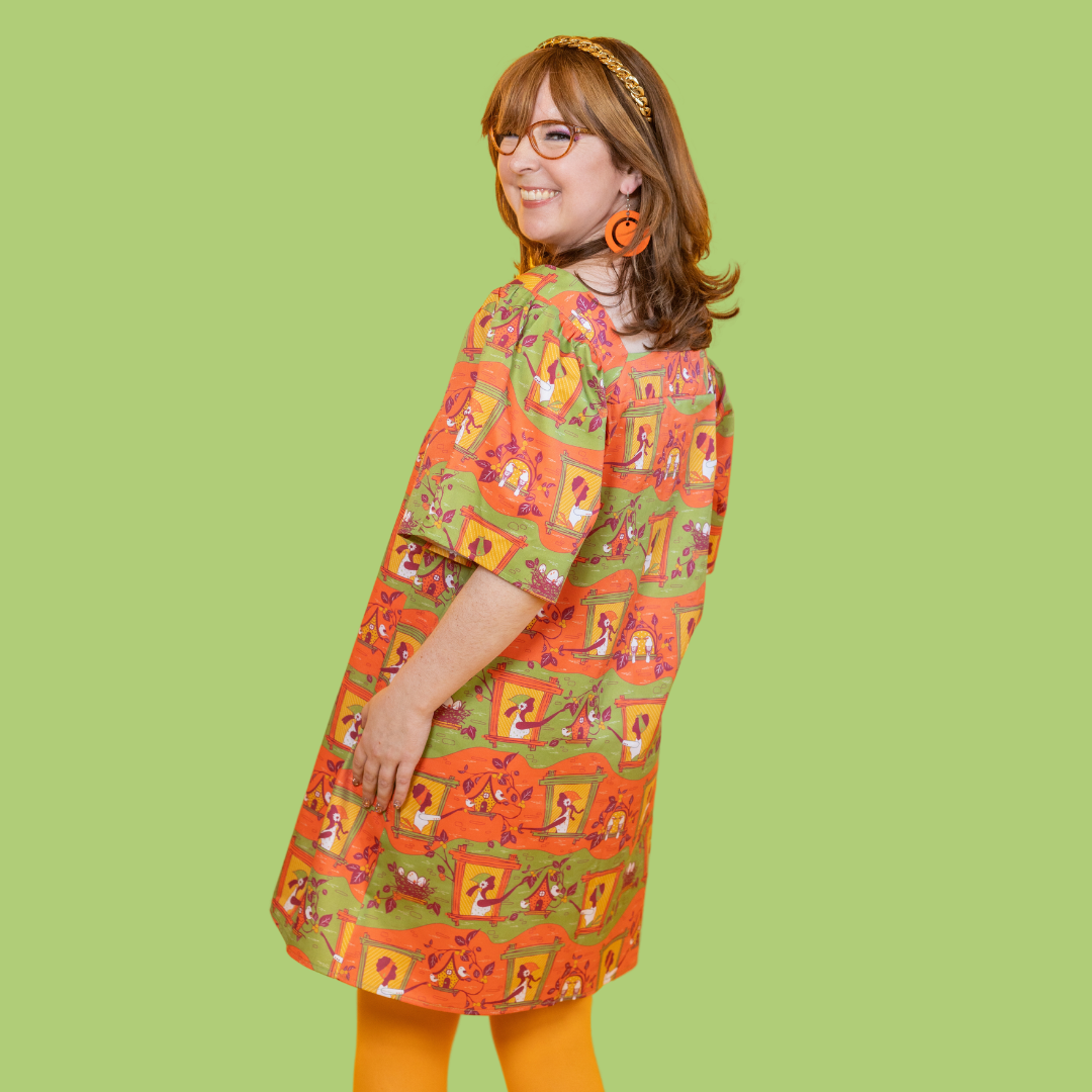 Brownstone Betties Square Neck Dress in Pumpkin & Olive