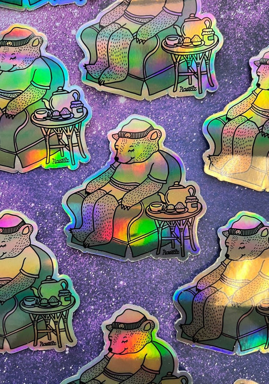 Live Slow Die Cozy Hologram Sticker